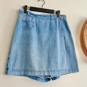 Vintage 90s Denim Skort USA Made Cotton Jean Skirt Shorts Size 10